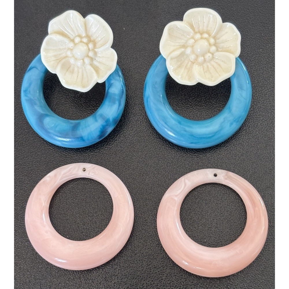 Vtg Interchangeable Door Knocker Earrings w/ Turquoise & Pink Color Loops 1980s